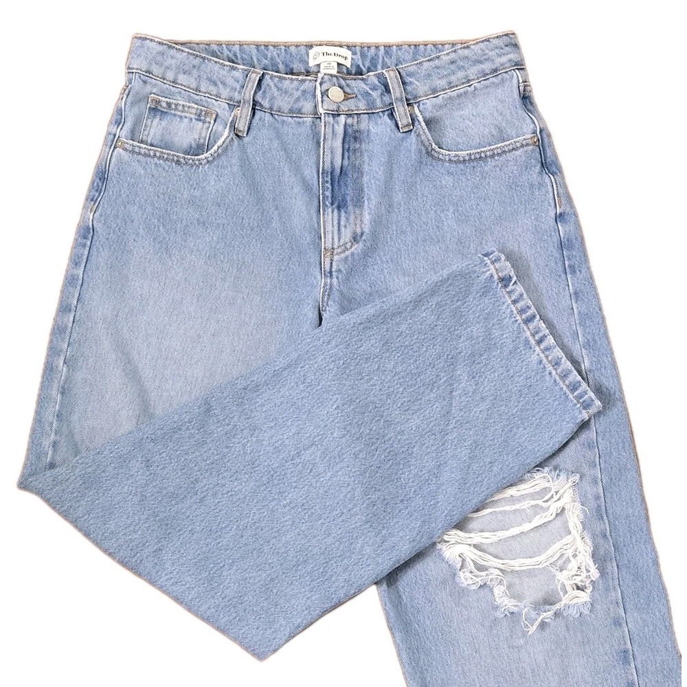 The Drop Luca High Rise Distressed Mom Jeans 28 Light Wash Straight Trendy Denim - Picture 2 of 11
